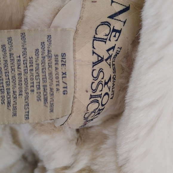 Vintage New York Classics Ivory & Tan Snowflake Faux Fur Coat XL - Picture 11 of 16